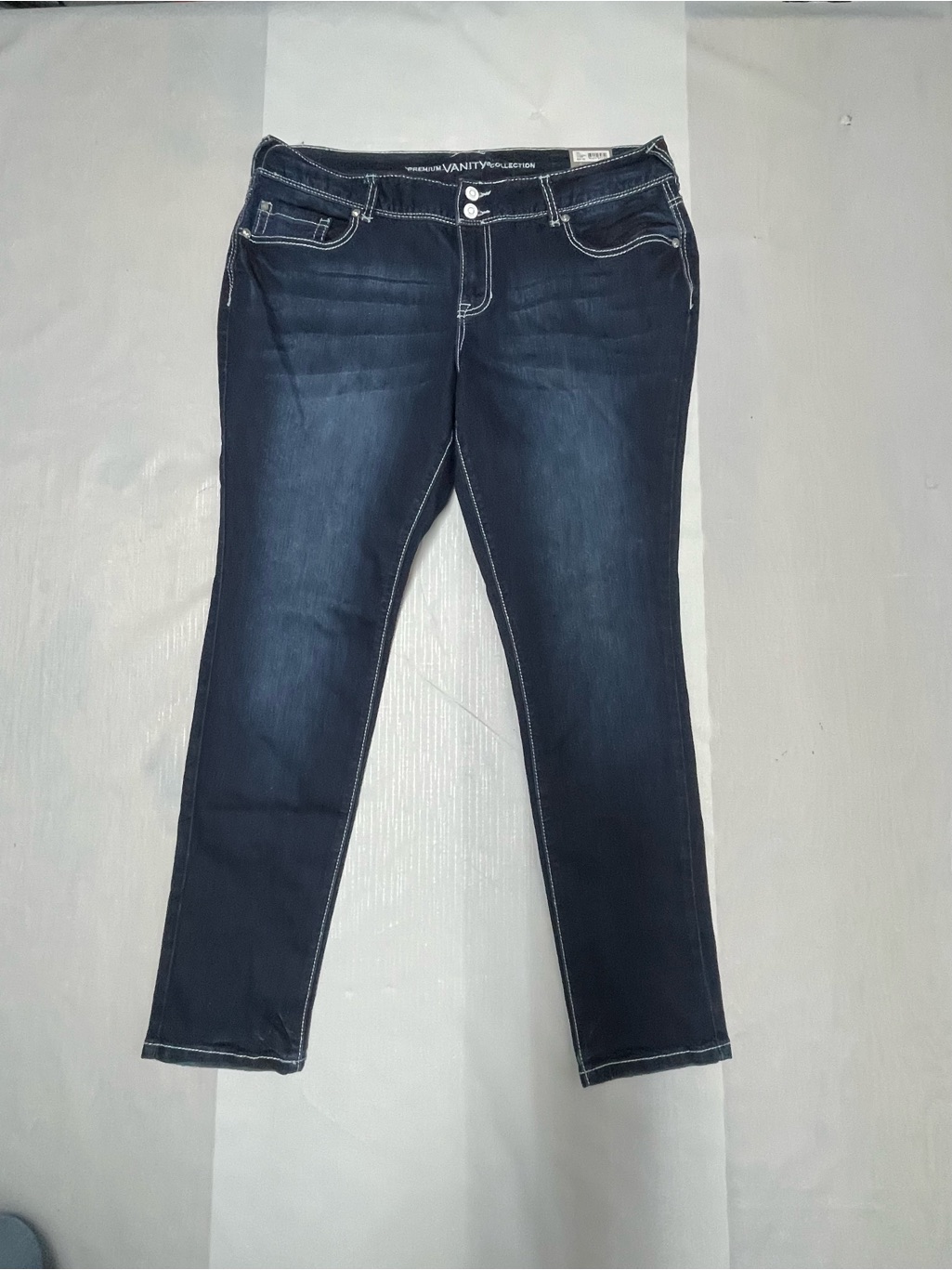 Vanity Women's Skinny Jeans - Dark Blue With White Stitching Sz:33 Regular